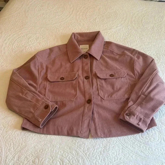 Avec Les Filles Corduroy Relaxed Fit Shacket Shirt Crop Jacket Womens Large Pink - Picture 9 of 17